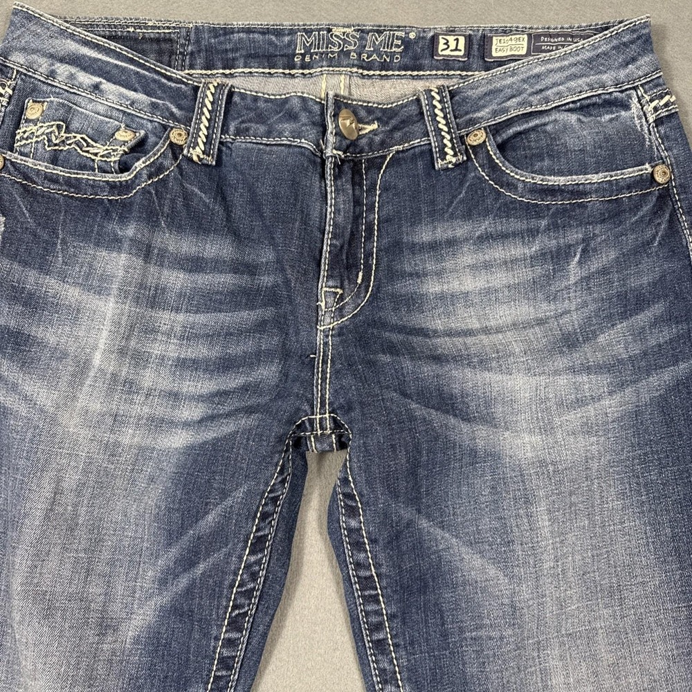 Miss Me jeans womens 33 eASY boot stretch jE1049EX embellished tHICK sTITCH - Picture 11 of 12